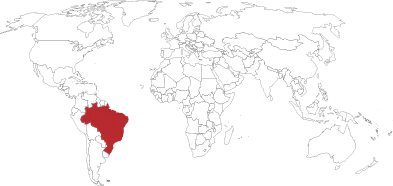 Mapa mundi com Brasil em destaque