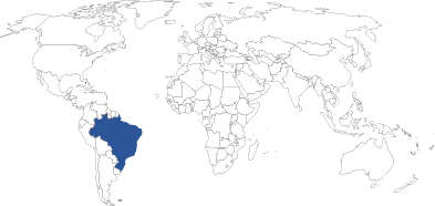Mapa mundi com Brasil em destaque